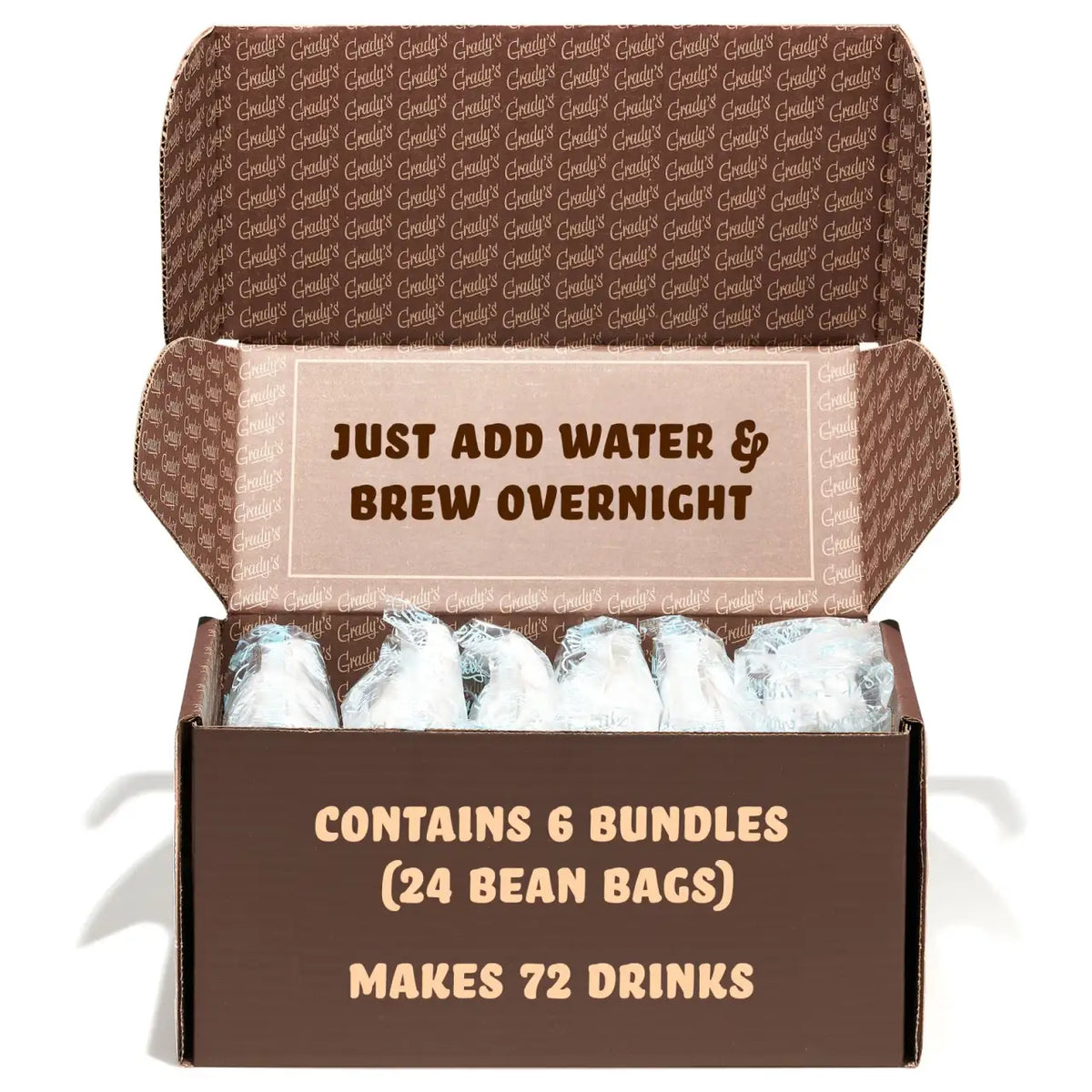 Cold Brew Coffee Bags 6-Pack with Decaf or Half-Caf for Easy Overnight Brewing at Home · Six bundles, four 2 oz bean bags