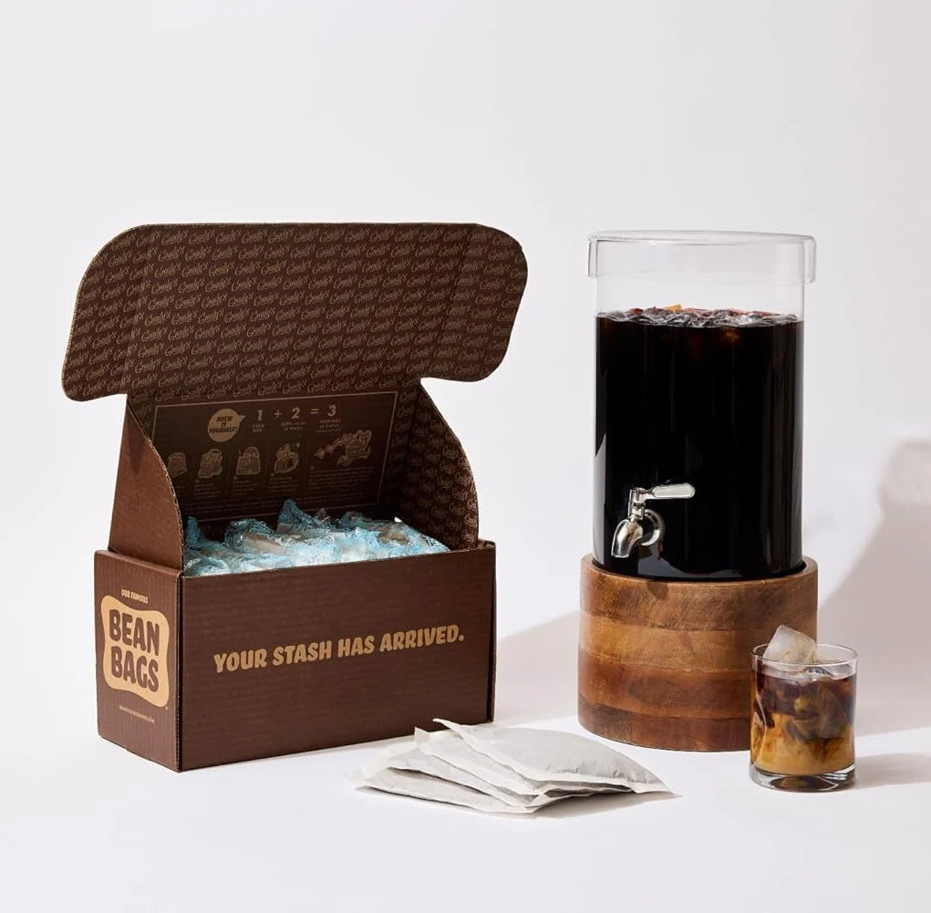 Cold Brew Coffee Bags 6-Pack with Decaf or Half-Caf for Easy Overnight Brewing at Home · Six bundles, four 2 oz bean bags