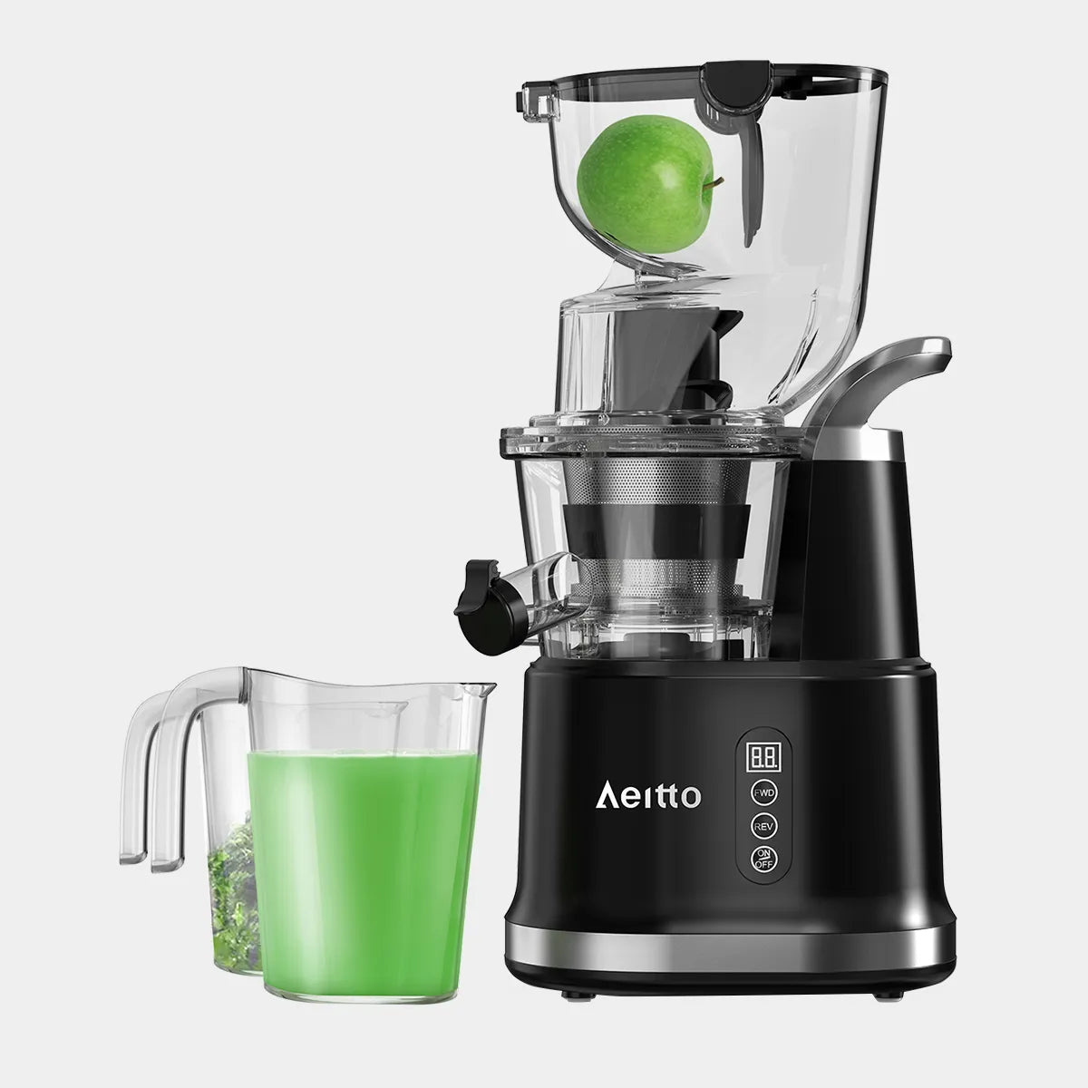 Cold Press Juicer with a 3.3-Inch Dual Feed Chute and 60 RPM Masticating Action for Fruit and Vegetables — Black