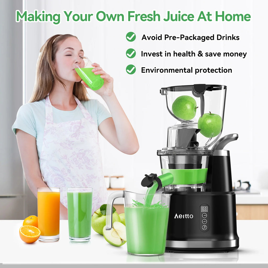 Cold Press Juicer with a 3.3-Inch Dual Feed Chute and 60 RPM Masticating Action for Fruit and Vegetables