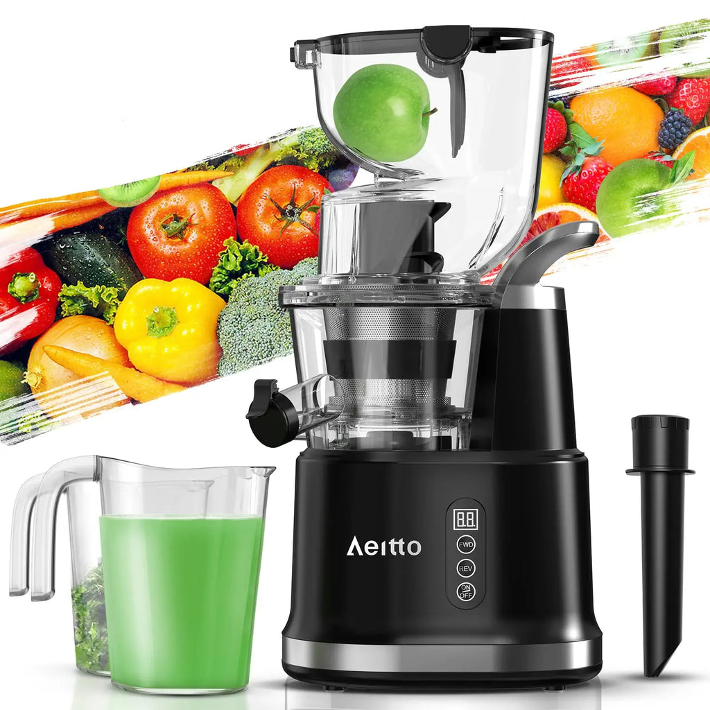Cold Press Juicer with a 3.3-Inch Dual Feed Chute and 60 RPM Masticating Action for Fruit and Vegetables