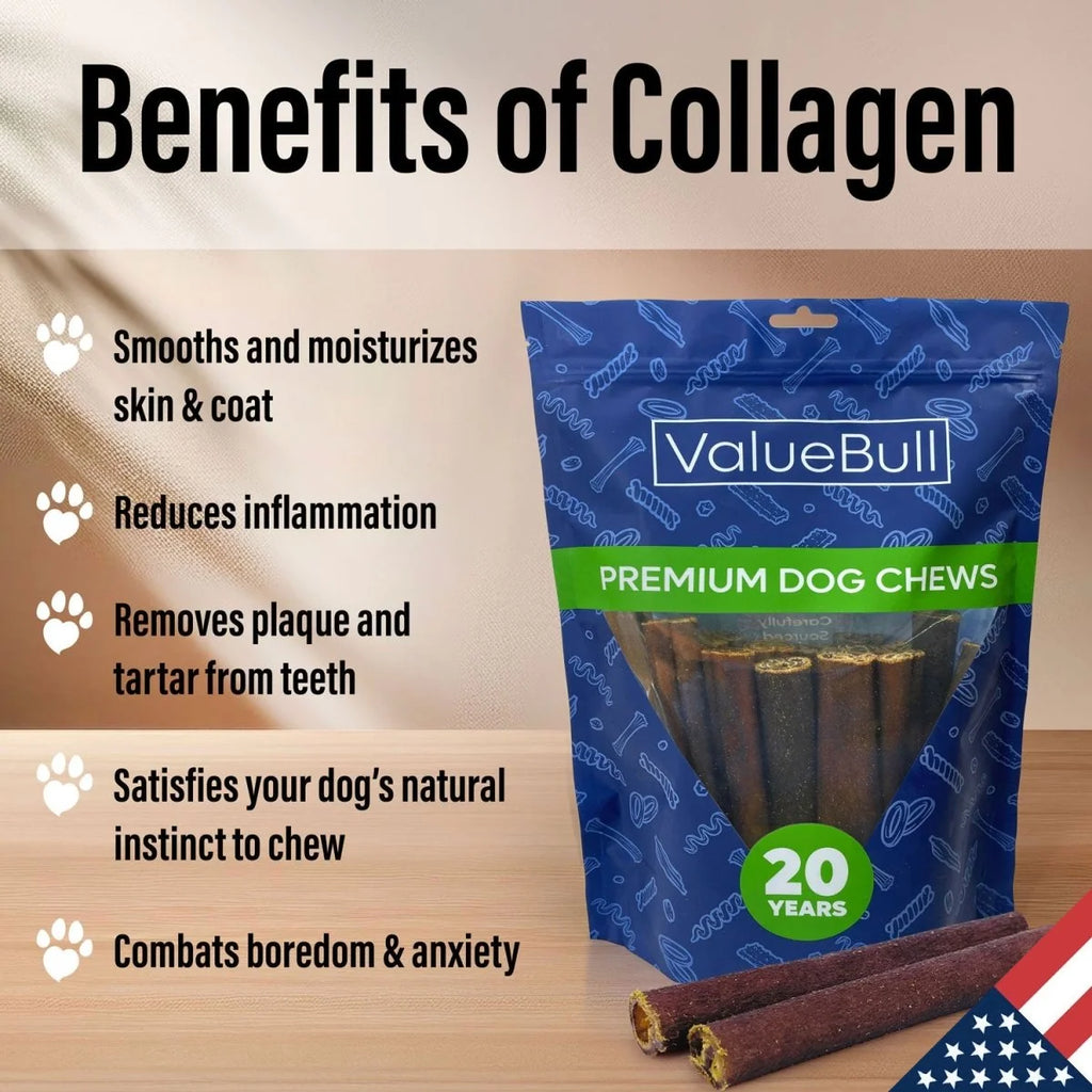 Collagen Sticks for Dogs, 6-Inch Extra-Thin Beef Chews, 100-Count Bulk Pack for Small Dogs