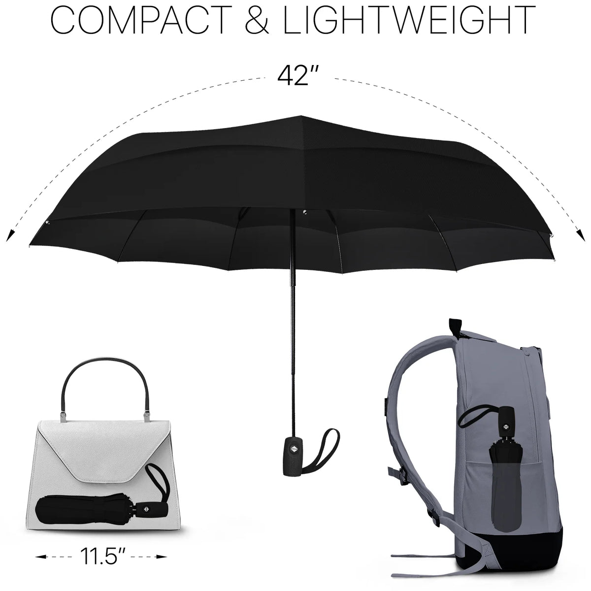 Compact Black Travel Umbrella