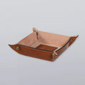 Compact Italian Leather Valet Tray with Suede Lining and Snap-Down Corners for Travel and Everyday Essentials — Brown