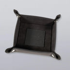 Compact Italian Leather Valet Tray with Suede Lining and Snap-Down Corners for Travel and Everyday Essentials