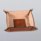 Compact Italian Leather Valet Tray with Suede Lining and Snap-Down Corners for Travel and Everyday Essentials