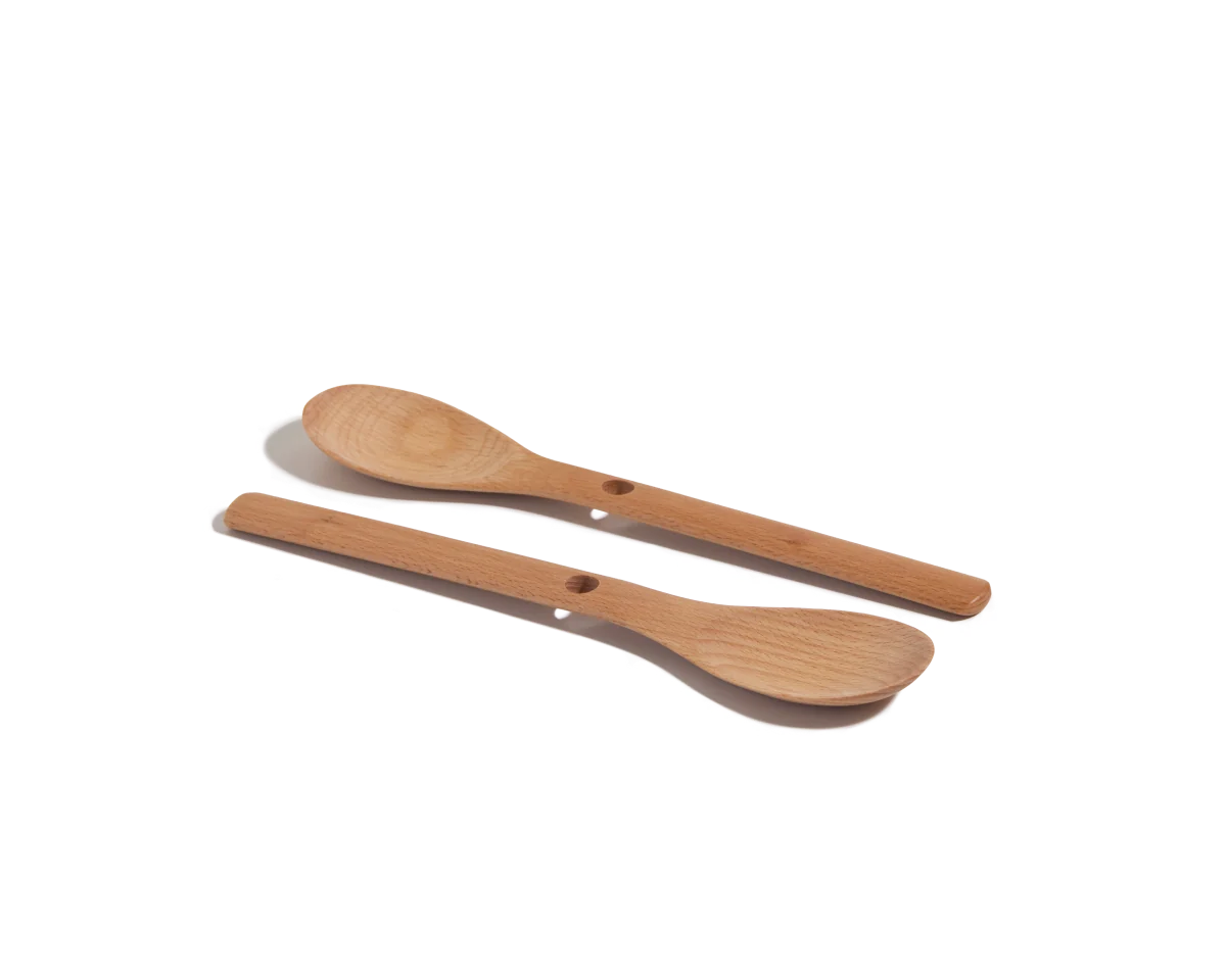 Cooking Spoons in Natural Beechwood, a Set of Two