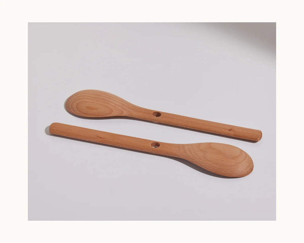 Cooking Spoons in Natural Beechwood, a Set of Two