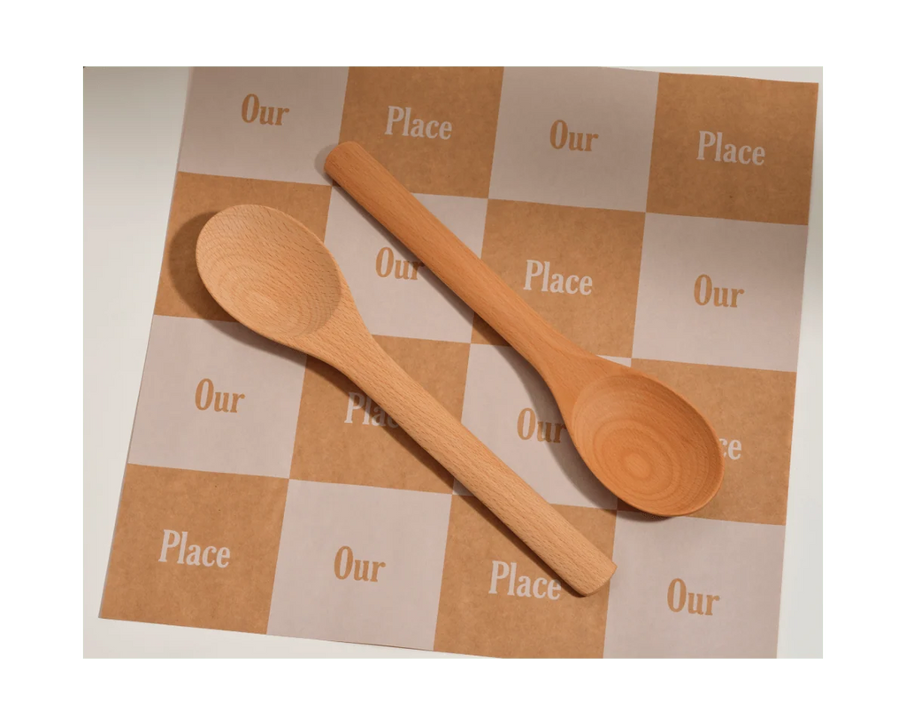 Cooking Spoons in Natural Beechwood, a Set of Two