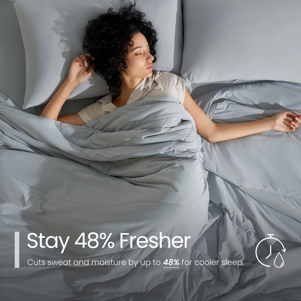 Cooling Comforter in Cool Grey for Hot Sleepers, Featuring Soft Breathable Fabric and Machine-Washable Care