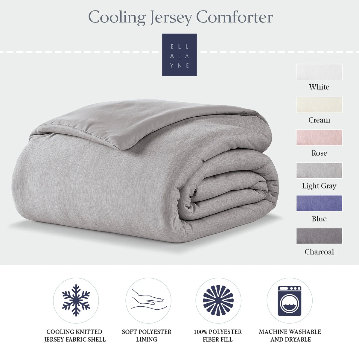 Cooling Jersey Comforter with Moisture-Controlled Knit Fabric, Machine-Washable Polyester Fill and Six Color Choices