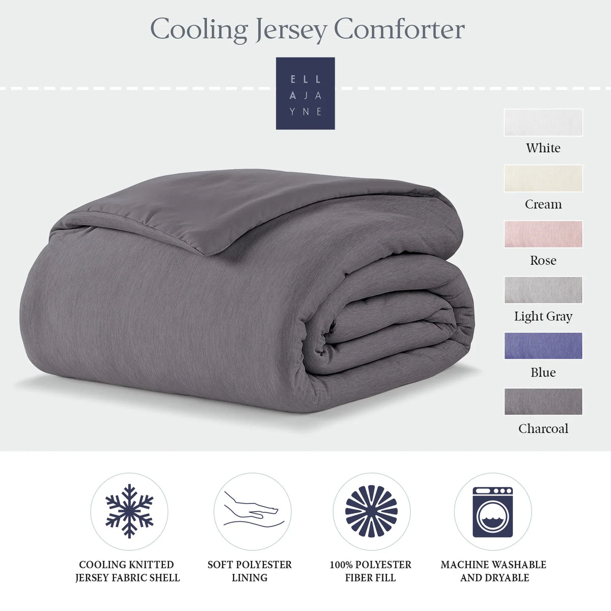 Cooling Jersey Comforter with Moisture-Controlled Knit Fabric, Machine-Washable Polyester Fill and Six Color Choices