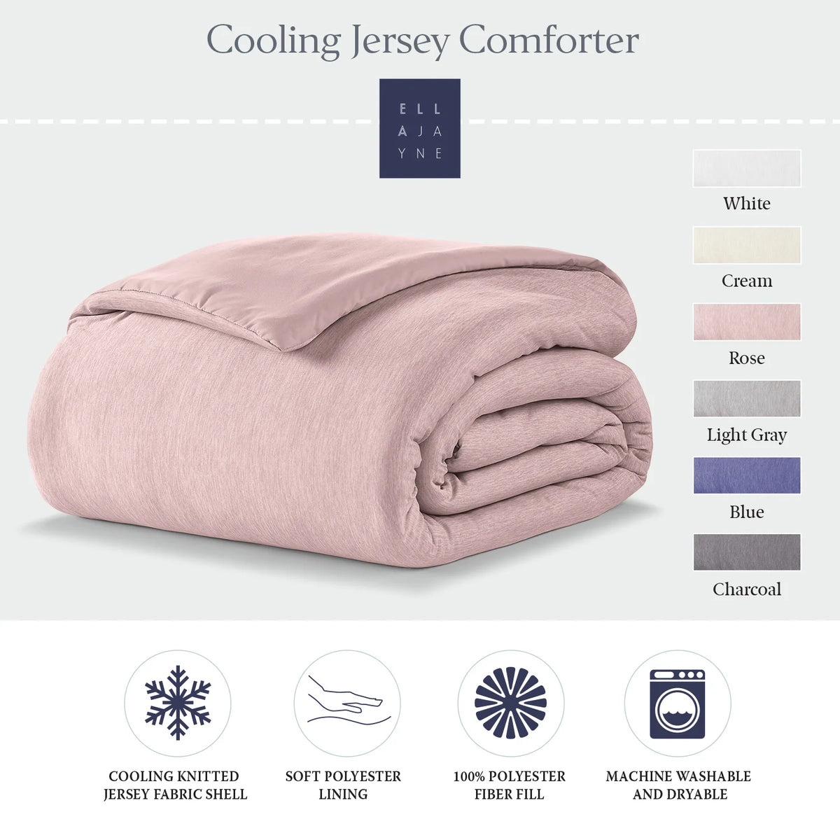 Cooling Jersey Comforter with Moisture-Controlled Knit Fabric, Machine-Washable Polyester Fill and Six Color Choices