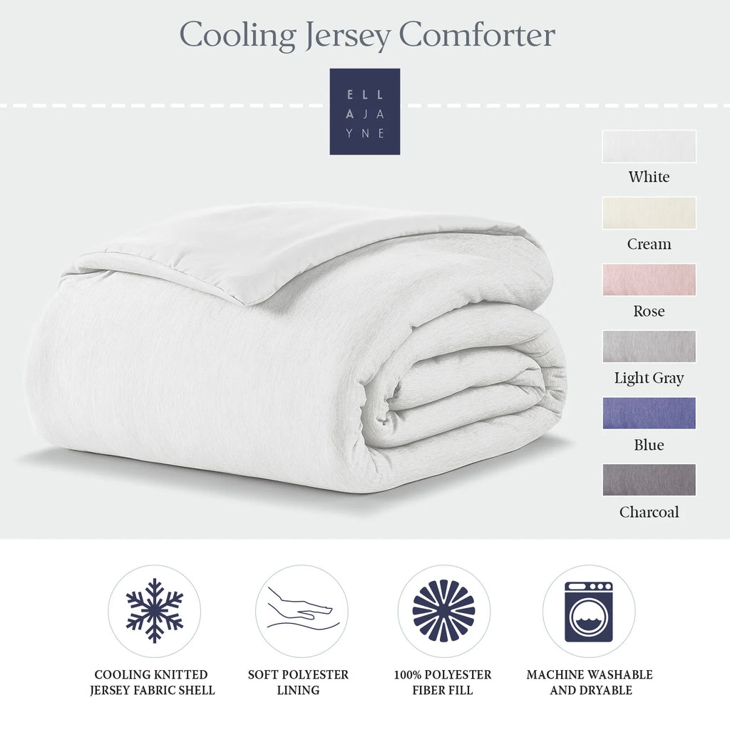 Cooling Jersey Comforter with Moisture-Controlled Knit Fabric, Machine-Washable Polyester Fill and Six Color Choices
