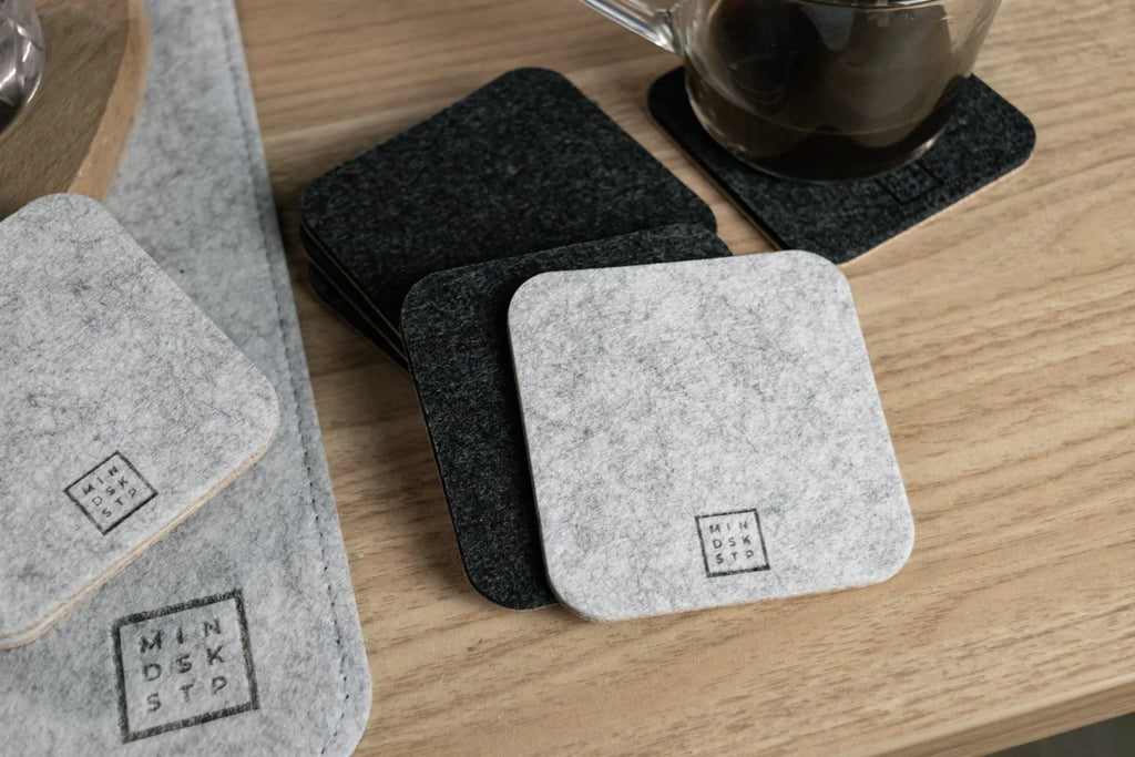 Cork Coaster Set for Desk and Drinks, 5-Piece Felt Drink Coasters in Dark Grey or Light Grey