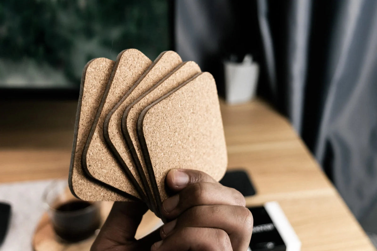 Cork Coaster Set for Desk and Drinks, 5-Piece Felt Drink Coasters in Dark Grey or Light Grey