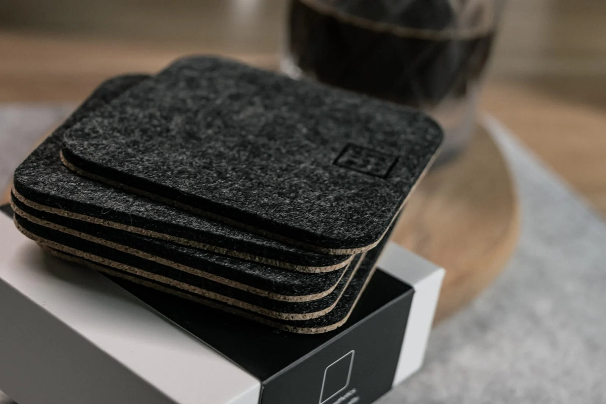 Cork Coaster Set for Desk and Drinks, 5-Piece Felt Drink Coasters in Dark Grey or Light Grey — Dark Grey