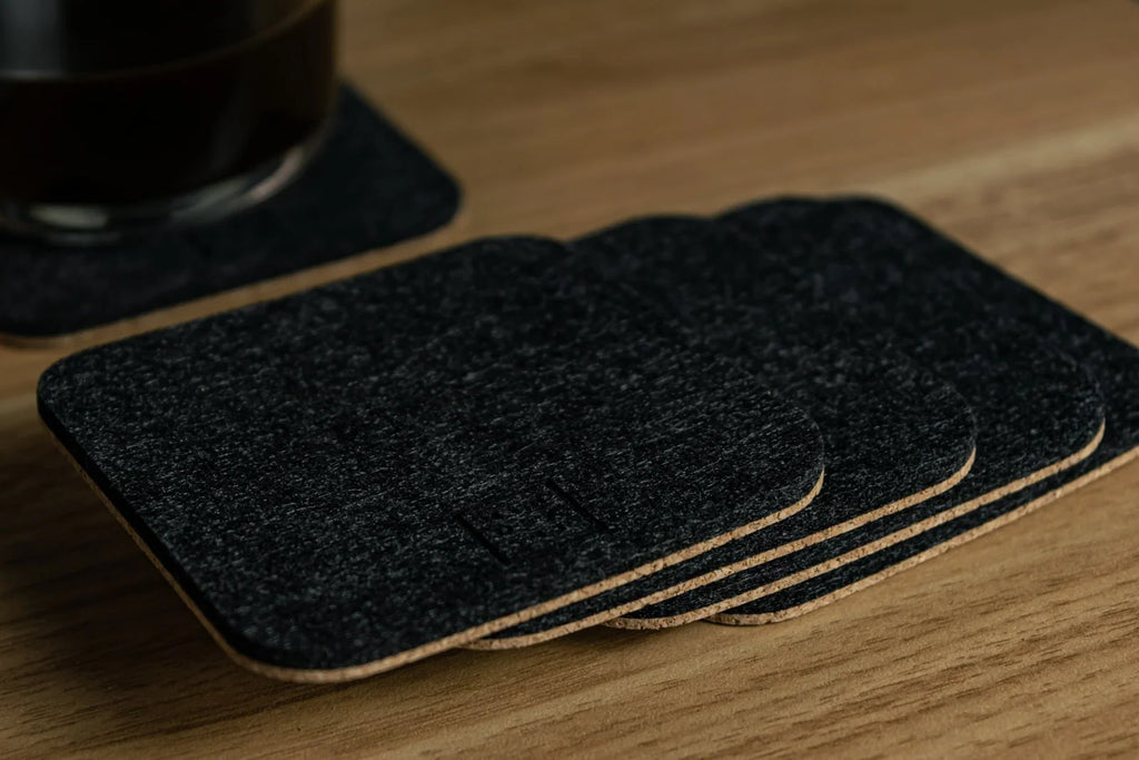 Cork Coaster Set for Desk and Drinks, 5-Piece Felt Drink Coasters in Dark Grey or Light Grey