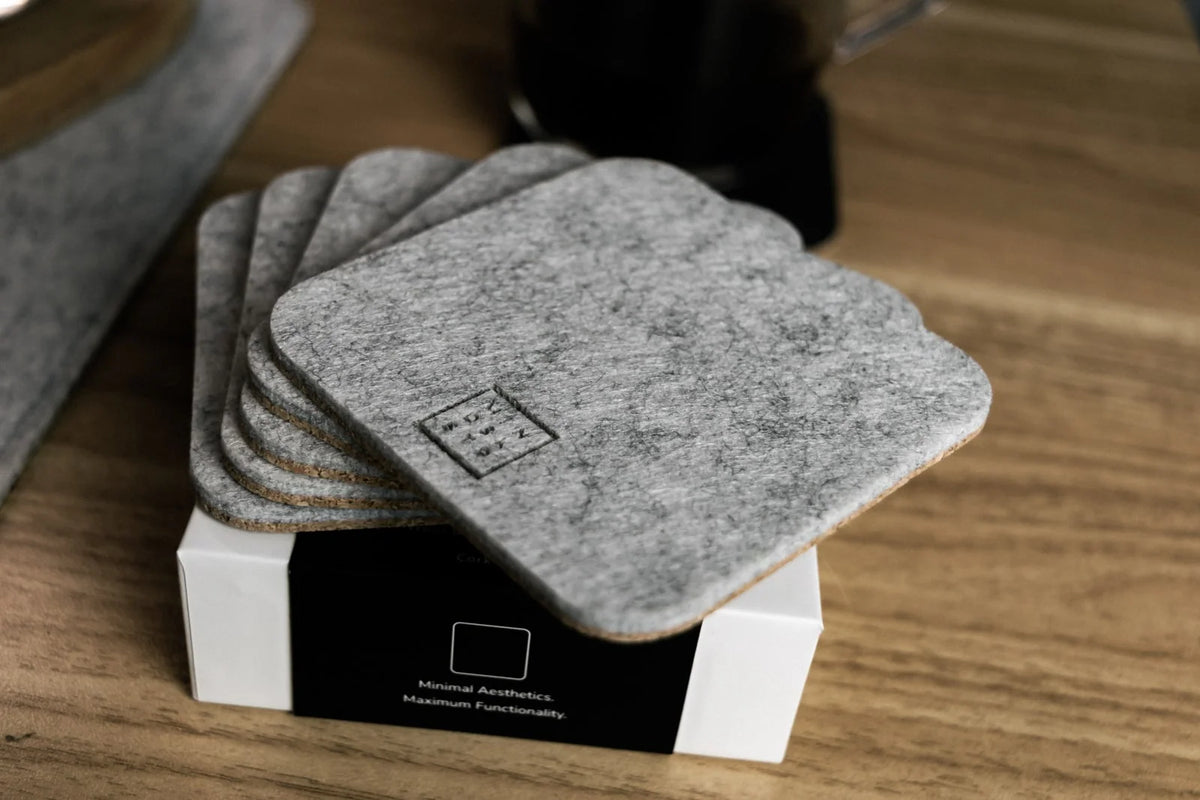 Cork Coaster Set for Desk and Drinks, 5-Piece Felt Drink Coasters in Dark Grey or Light Grey