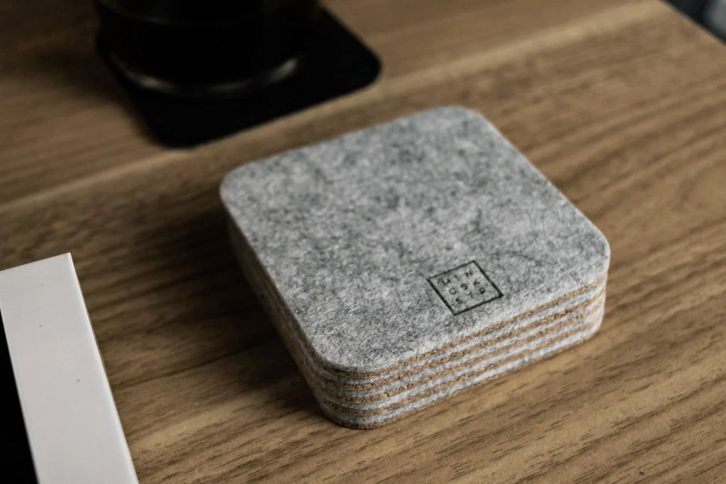 Cork Coaster Set for Desk and Drinks, 5-Piece Felt Drink Coasters in Dark Grey or Light Grey