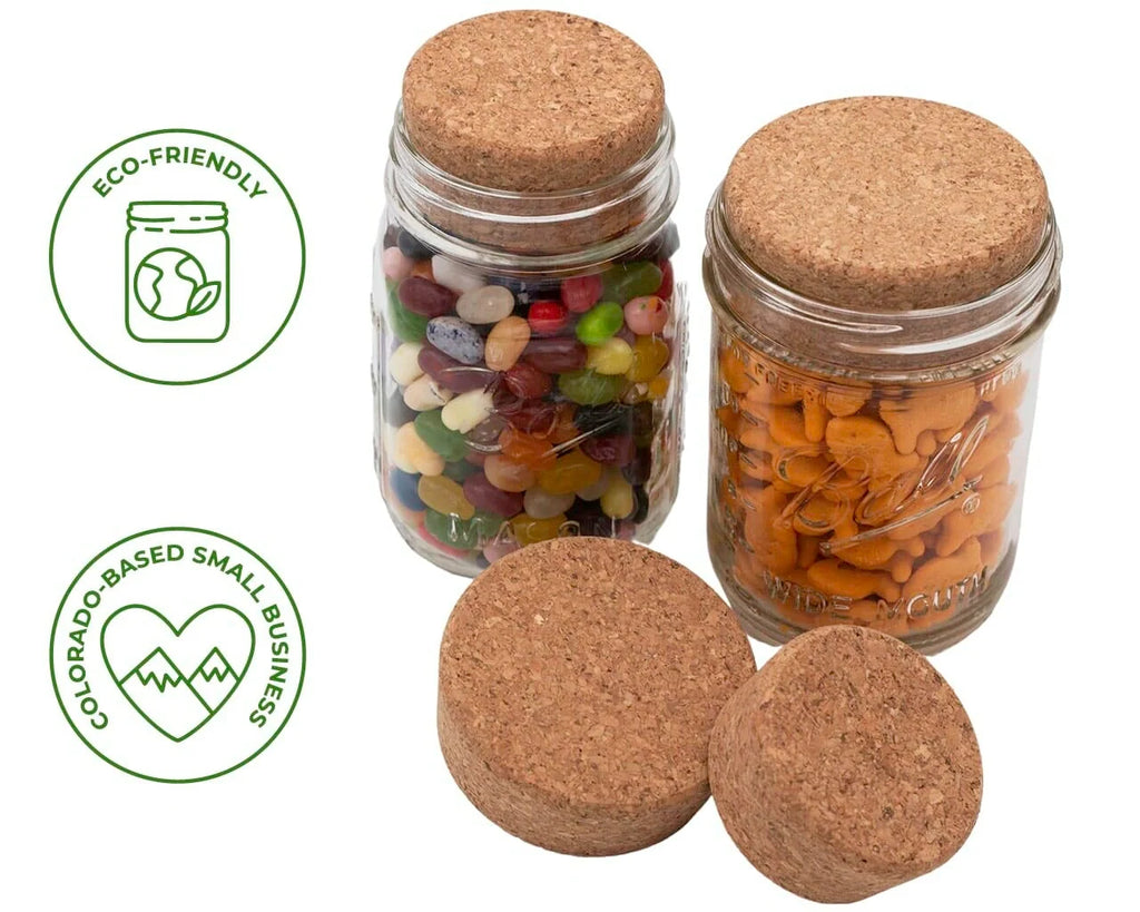 Cork Lids for Mason Jars, Food-Safe 4 Pack in Regular Mouth, Wide Mouth or Mixed Sizes, 28mm Thick