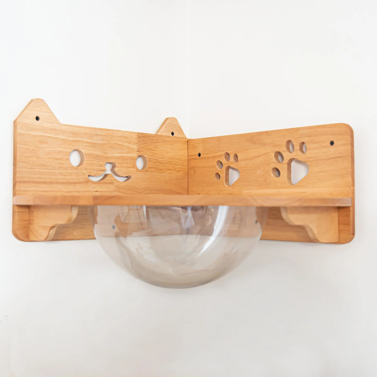 Corner Cat Wall Bubble Perch with Clear Bowl and Rubberwood Frame for Elevated Indoor Resting