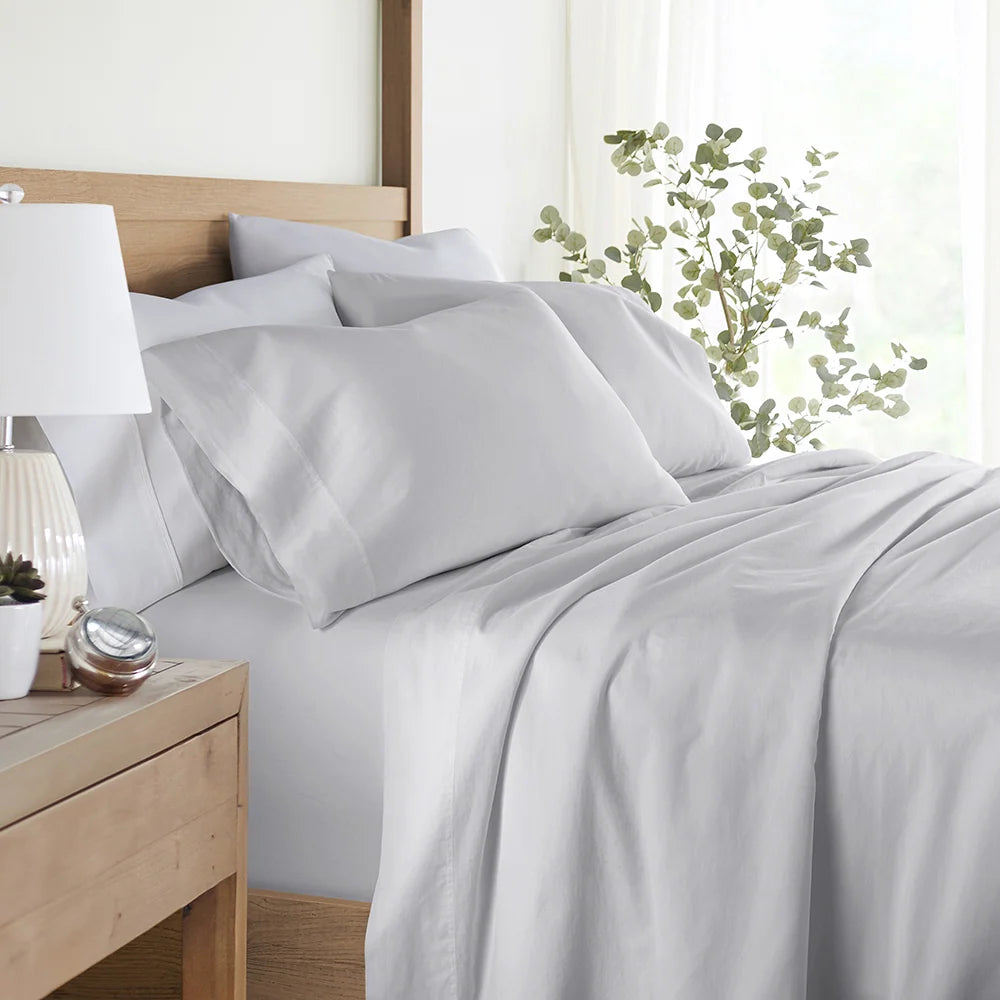 Cotton Bed Sheet Set in 100% Long Staple Cotton, Washed and Brushed for a Soft Feel at Bedtime