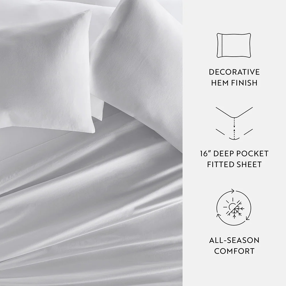 Cotton Bed Sheet Set in 100% Long Staple Cotton, Washed and Brushed for a Soft Feel at Bedtime