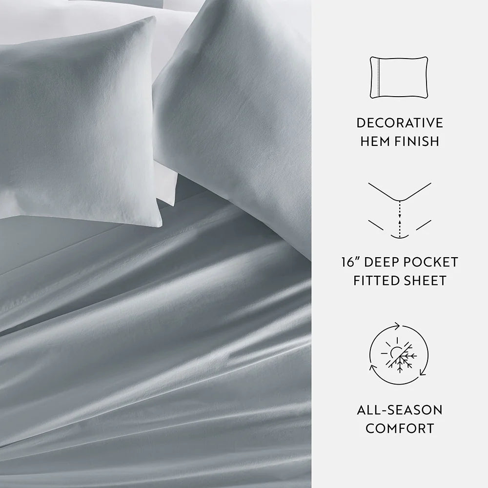 Cotton Bed Sheet Set in 100% Long Staple Cotton, Washed and Brushed for a Soft Feel at Bedtime