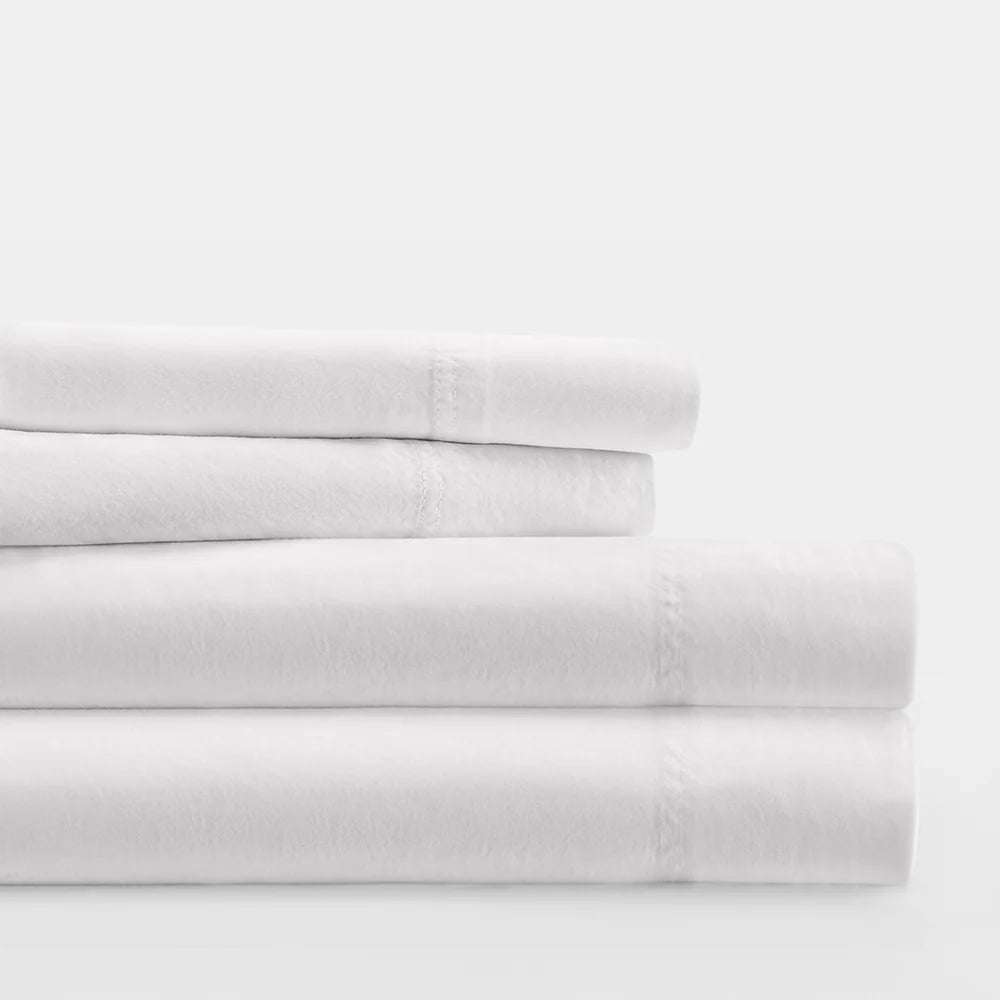 Cotton Bed Sheet Set in 100% Long Staple Cotton, Washed and Brushed for a Soft Feel at Bedtime
