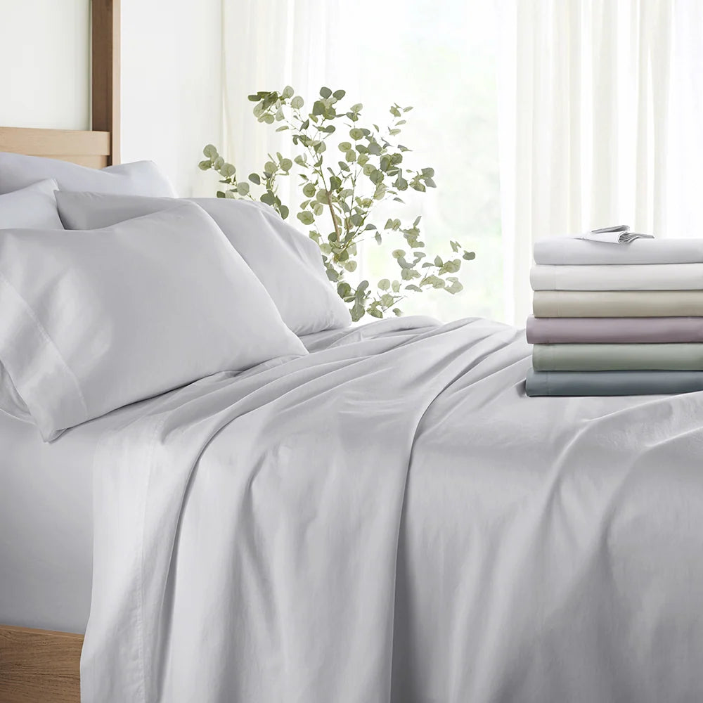Cotton Bed Sheet Set in 100% Long Staple Cotton, Washed and Brushed for a Soft Feel at Bedtime