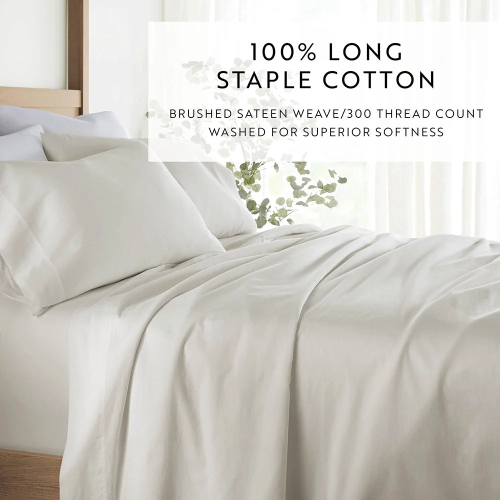 Cotton Bed Sheet Set in 100% Long Staple Cotton, Washed and Brushed for a Soft Feel at Bedtime