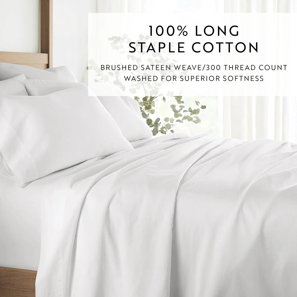 Cotton Bed Sheet Set in 100% Long Staple Cotton, Washed and Brushed for a Soft Feel at Bedtime