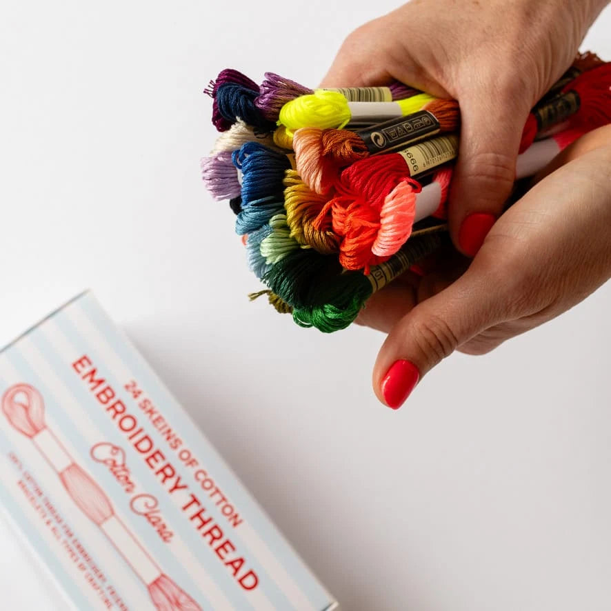 Cotton Embroidery Thread Set of 24 Skeins in Rainbow Colours