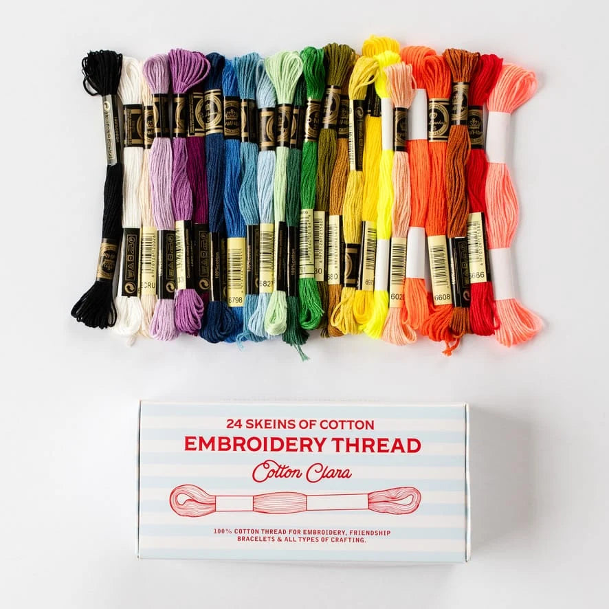 Cotton Embroidery Thread Set of 24 Skeins in Rainbow Colours