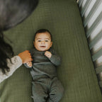 Cotton Muslin Crib Sheet in Fern Green