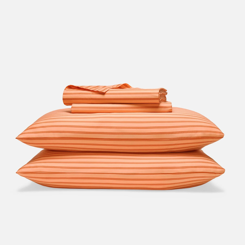 Cotton Sateen Sheet — Tandem Stripe in Papaya / Twin / Tandem Stripe in Papaya / Twin XL / Tandem Stripe in Papaya / Full / T