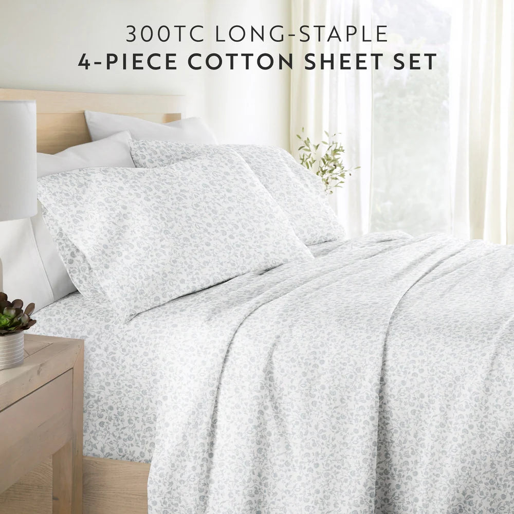 Cotton Sheet Set in Rustic Jacobean Style, 4-Piece Long Staple