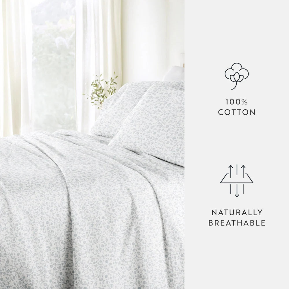 Cotton Sheet Set in Rustic Jacobean Style, 4-Piece Long Staple