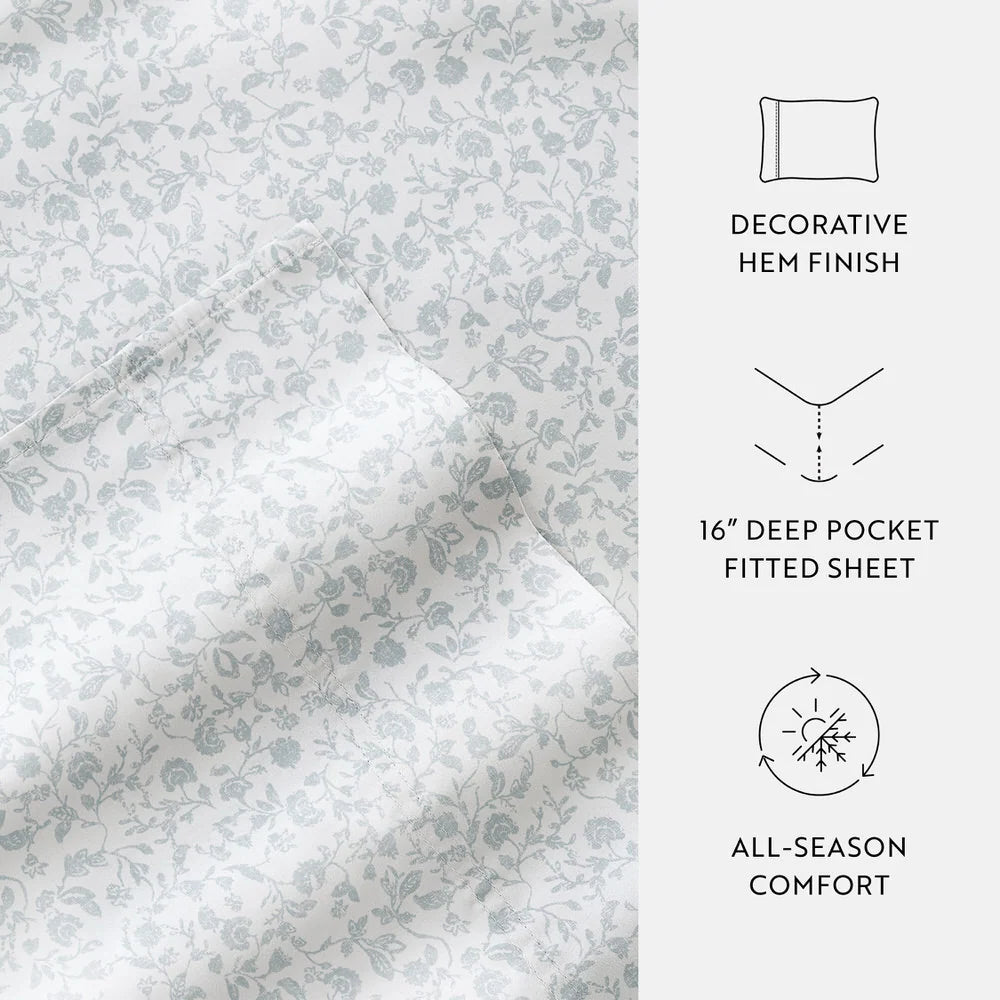 Cotton Sheet Set in Rustic Jacobean Style, 4-Piece Long Staple