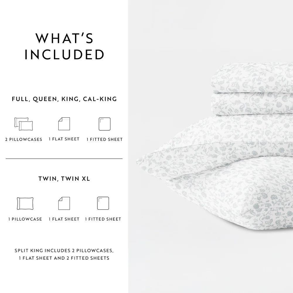Cotton Sheet Set in Rustic Jacobean Style, 4-Piece Long Staple