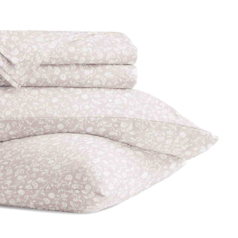 Cotton Sheet Set in Rustic Jacobean Style, 4-Piece Long Staple