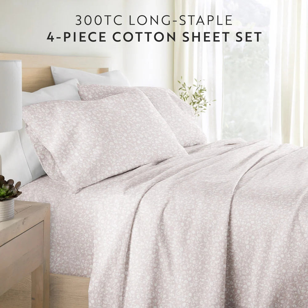 Cotton Sheet Set in Rustic Jacobean Style, 4-Piece Long Staple