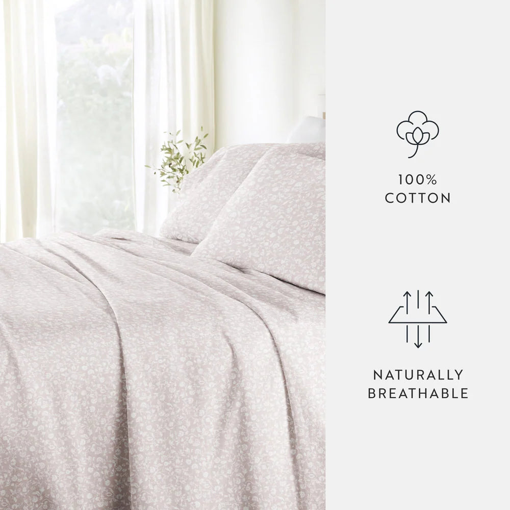 Cotton Sheet Set in Rustic Jacobean Style, 4-Piece Long Staple