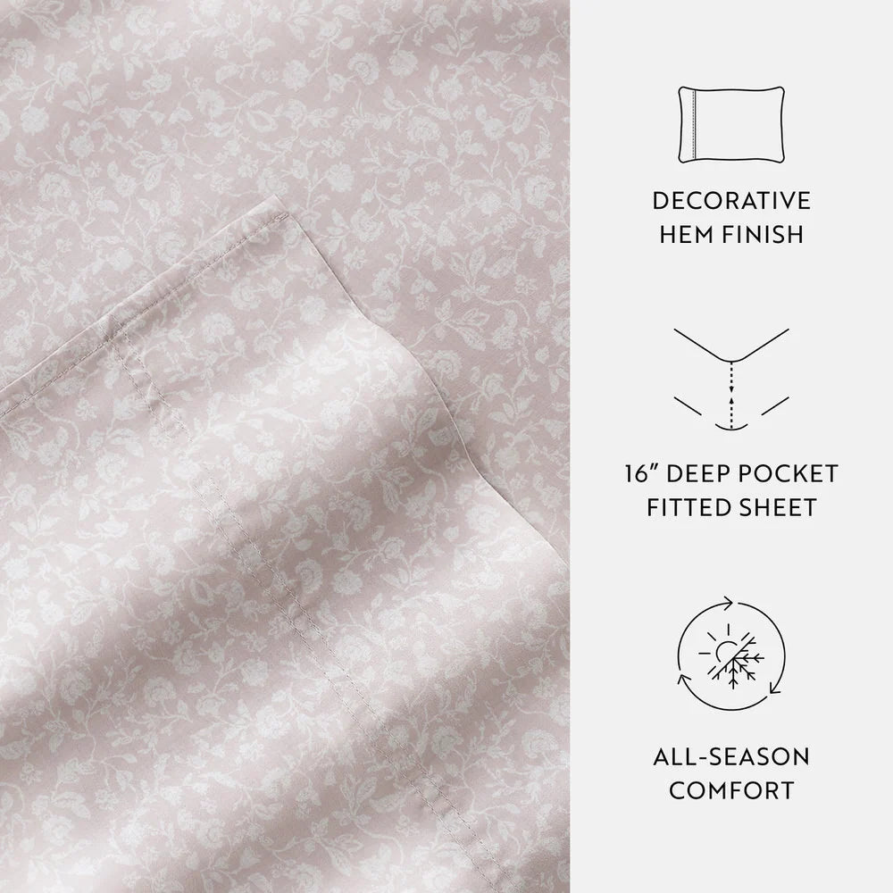 Cotton Sheet Set in Rustic Jacobean Style, 4-Piece Long Staple