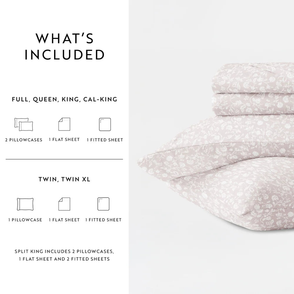 Cotton Sheet Set in Rustic Jacobean Style, 4-Piece Long Staple