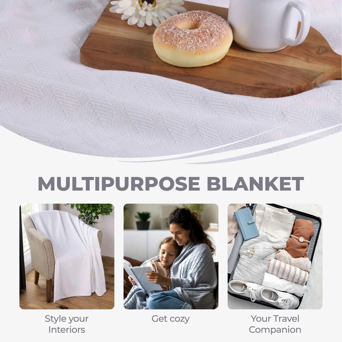 Cotton Thermal Blanket in Soft Basketweave