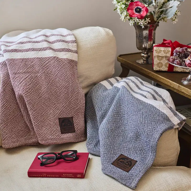 Cotton Throw Blanket, 51 x 70 Inch Heirloom Home Blanket in Tunnel to Towers Red or Blue · 100% cotton