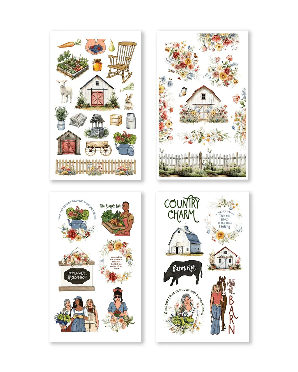 Country Charm Sticker Book with 24 Pages of Rustic Planner and Scrapbook Stickers for Journaling and Creative Projects