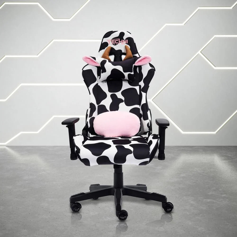Cow Print Gaming Chair in Velvet, Black